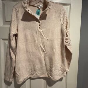 Design History Cream Button Down Ribbed Top